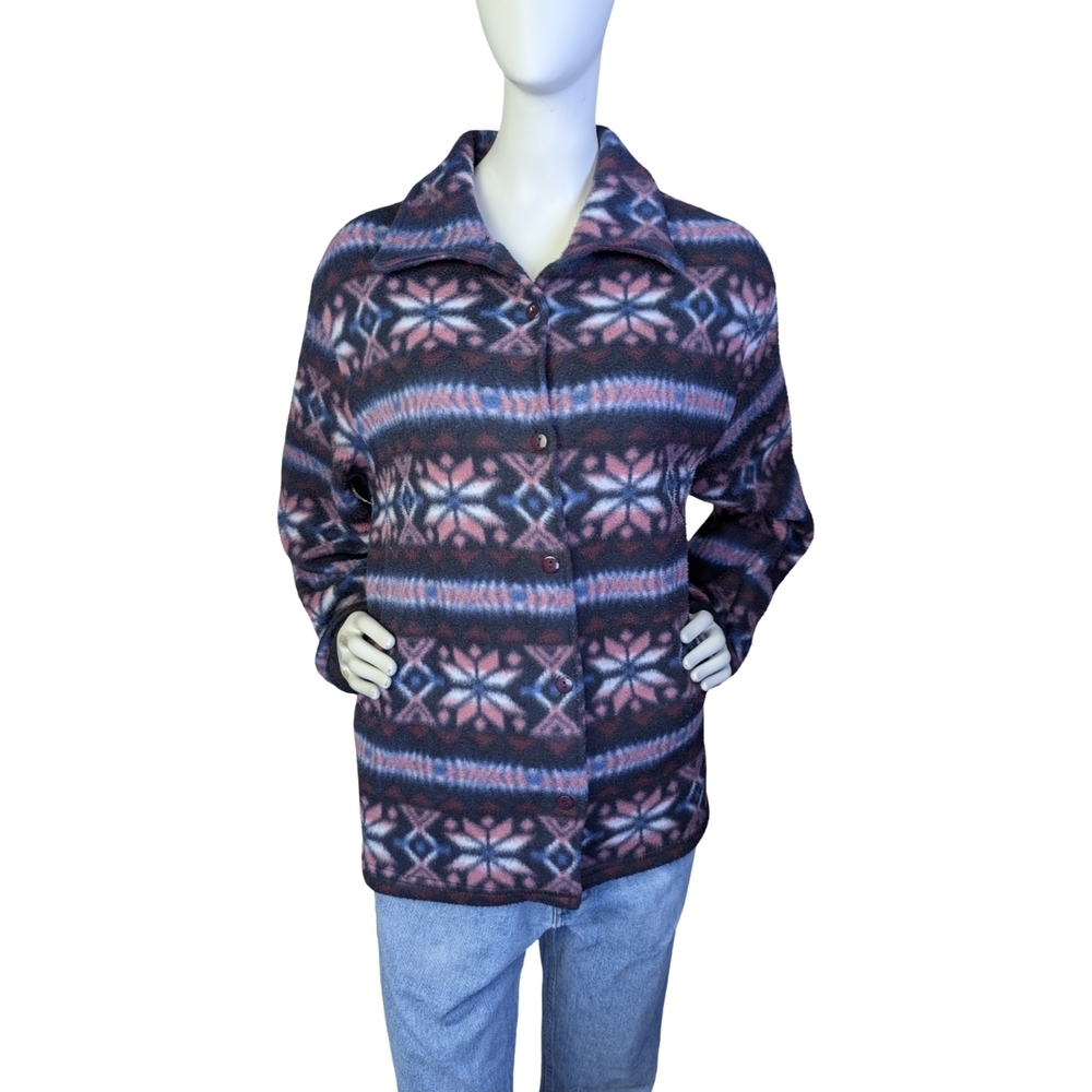 Carroll Reed Vintage Fleece Nordic Print Made In Canada Large Snowflake Purple